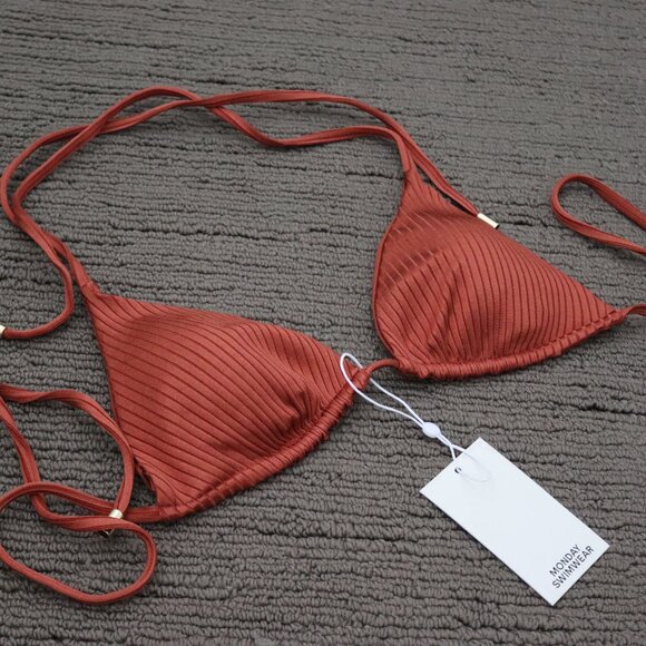 NWT MONDAY Swimwear Palma Bikini Top - Copper Wide Rib - Large - Picture 4 of 6